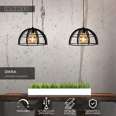 Lucide DIKRA - Lámpara colgante - 2xE27 - Negro
